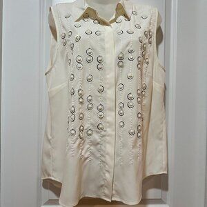 New Ann Taylor White Blouse w/Gem Stone Detail, Sleeveless, Size 12 (NWOT)